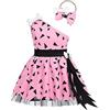 Generico Vestiti Carnevali Bambina Set Due Pezzi Vestito Bambina Costume Neonata con Bone Fiocco Fascia Pezzi Vestit + Copricapo Abito da Principessa Costume di Travestimento Bambine 3 Mesi-12 Anni
