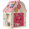 COSTWAY Occupato Montessori per Bambini, Casa da Gioco Montessori con Giochi Sensoriali e Spazio Interno, Giocattolo Educativo e Regalo per Bambini 3 Anni+ (Rosa)