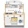 RELAX4LIFE Cucina Giocattolo per Bambini, Mini Cucina in Legno, 17 Accessori, Stile Moderno, Cucina Giocattolo con Microonde, Lavatrice, Lavello, Fornelli e Cappa, per Bambini 3+ Anni