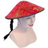 Bristol Novelty Bh441 Cappello Cinese in Tessuto con Treccia, Unisex, per Adulti, Rosso e Nero, Taglia Unica Halloween
