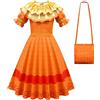 LCXYYY Pepa Costume con Borse Set Ragazze Cosplay Madrigal Famiglia Magica Mirabel Zia Pepa Abito da Principessa per Bambino Halloween Natale Carnevale Compleanno Party Fancy Vestito Altezza 90-160 cm