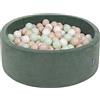 KiddyMoon Velluto Piscina di Palline 90X30cm/300 Palline ∅ 7CM per Bambini Tondo Fabbricato in EU, Velluto Verde: Beige Pastello/Bianco/Menta
