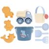 Monnëka Set Giocattoli da Spiaggia | Giocattoli da Sabbia Ecosostenibili e Sicuri dai 6 Mesi | Kit con Secchiello, Palette, Rastrello, Annaffiatoio e Camion | Facile da Trasportare | Hippos