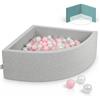 KiddyMoon Piscina di Palline Angolare a Quarto 90x30cm con 200 Palline 7cm Piscina in Schiuma per Neonati e Bambini Piccoli - Grigio Ch: Rosa Ch Perla Trasparente