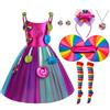 Generic Candy Costume da ragazza lecca-lecca-lecca dolce vestito carnevale travestimento con cerchietto per capelli per bambini ragazze con calzini alti Candy Lollipop cerchietto orecchini costume Halloween