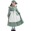 NEAWEALY Abito da cameriera pioniere per bambini, vestito coloniale da prateria, vittoriano, costume da cameriera di Halloween, verde, 11-12 anni