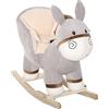 HOMCOM Cavallo a Dondolo per Bambini 18-36 Mesi, Cavalluccio a Dondolo a Forma di Asino con Suoni Realistici in Legno di Pioppo e Peluche, Grigio