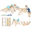 COSTWAY 8 in 1 Set da Arrampicata per Bambini, Giocattoli da Arrampicata in Legno con Triangolo Arco Rampa e Corda, Giochi Montessori per Bambini 1 Anni + (Astronauta 4 pezzi, Naturale)