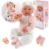 Kinderplay Lili KP4204 - Bambola per neonato, 41 cm, con funzione sonora e ciuccio, abbigliamento rosa, lavabile, bambola interattiva dai 3 anni in su, CE, modello KP4204