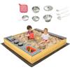RELAX4LIFE Sabbiera per Bambini, Area Esterna in Legno con Fodera Inferiore, Zona Cucina Creativa, Accessori da Cucina Completi, Seduta a Panca, Sabbiera per Cortile, Spiaggia, Giardino