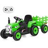 RELAX4LIFE Trattore Elettrico per Bambini 12V con Rimorchio Rimovibile, Telecomandato, 3 Velocità, Luce, Suoni, Musica, Clacson, USB,Portata 30 KG, 3 Anni+, Verde