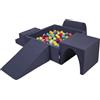 KiddyMoon Area di Gioco in Schiuma con Quadrato Piscina di Palline (200 Palline) per Bambini, Blu Scuro:Verdch/Gialo/Turche/Arancion/Rosasc/Viol