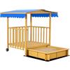 Outsunny sabbiera con tetto, sabbiera in legno con casetta, 133 x 129 x 137,5 cm sabbiera con ruote per bambini 3-8 anni, giardino, natura