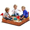 AIYAPLAY Sabbiera per Bambini 3-7 Anni a Forma di Castello con 4 Sedute con Bandierine, Sabbionaia per Bambini in Legno di Abete, 90x90x17 cm, Multicolore