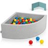 KiddyMoon Piscina di Palline Angolare a Quarto 90x30cm con 200 Palline 7cm Piscina in Schiuma per Neonati e Bambini Piccoli - Grigio Ch: Giallo Verde Blu Rosso Arancione