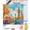 Figured'Art Mini Diamond Painting Art 5D kit completo 25x25cm Tela già Incorniciata Interamente da Ricoprire di Diamonds Rotondi - Autunno a Londra - Pittura Diamante - Attività Creativa per Adulti
