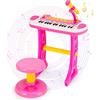 KOMFOTTEU Pianola Bambini Musicale Tastiera, Tastiera Digitale a 31 Tasti, Mini Tastiera per Bambini con Effetti Luminosi e Microfono, Strumenti Musicali con Sgabello, 22 Battiti/8 Toni/7 Ritmi (Rosa)