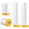 Carehabi Pellicola protettiva con nastro adesivo, 6 rotoli di pellicola per pittura con nastro adesivo, 1 x 150 cm x 20 m + 1 x 270 cm x 20 m + 2 x 55 cm x 25 m