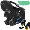 Frcychri Casco Integrale Flip Up Con Bluetooth, Modulare Integrato Moto, Caschi Doppia Visiera, Per Uomo Donna Scooter Adulto DOT ECER22-05 A,X-Large