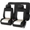 Rebeca Shop COPRISEDILI UNIVERSALI per Auto Kit Anteriore E Posteriore Soft Confortevole Traspirante Protezione per Sedili Auto 210Gr Gabardina (Nero/Bianco, Con Coprivolante e Copricinture)