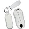 ontto Custodia per chiave auto, con bordo argentato, adatta per Porsche Macan EV 2024 2025 2026 auto elettrica in TPU, custodia per chiavi, portachiavi, accessorio B bianco