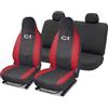 Auto Accessori Lupex Coprisedili Compatibili per Citroen C1 2005-2022 | Kit completo, Made In Italy, Copri poggiatesta anteriori integrato, Policotone, Nero Rosso