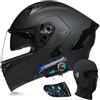 SONGDIQI Bluetooth Casco Modulare Moto, Omologato ECE Integrale Casco con Doppia Visiera Parasole, Speaker Integrato Microfono(C14,M(57~58cm))