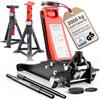 Arebos 3T Martinetto idraulico piatto | 2x cavalletto | Portata 3 tonnellate | 2 supporti | Martinetto per officina e hobby | Cavalletto sollevatore Auto PKW