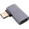 InLine® Adattatore USB4 maschio USB-C a femmina USB-C ad angolo, velocità dati 40 Gb/s 240 W Power Delivery, video 8K@60 Hz, alloggiamento in alluminio, grigio, 35900G