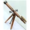 Nautical Replica Hub Telescopio in ottone anticato con doppio cilindro in stile con treppiede in legno