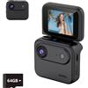 Generic Mini videocamera Vlog 2026 4K ultra trasparente, con schermo flip e stabilizzazione, mini fotocamera sportiva per viaggi e creatori di contenuti (64 GB), colore nero, 64 G