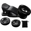 ABchat Phone Fisheye Lens 3in1 Wide Angle Fish Eye Macro Lenses Clip-on Universal Lens Black Lens Attachments