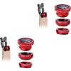 OSALADI 4sets Lenti Per Smartphone Macro Grandangolare e Fisheye Con Clip Rosso e Nero Per Foto Dettagliate Di Piccoli Oggetti e Paesaggi Ampliati