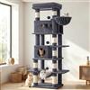Hzuaneri Albero per Gatti, 170 cm Grigio Scuro, 8 Tiragraffi, 2 Grotte | Tiragraffi per Gatti Adulti, Giochi per Gatti, Lavabile, Trespolo per Gattis con Cestini, Amaca, Pompon, MS17018SG