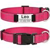 MENKËLL - Collare personalizzato per cani, gatti regolabile e riflettente, in nylon resistente, con incisione laser targhetta in metallo, nome, indirizzo, varie misure (ROSA, S: 33-43cm)