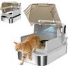 PawHut Lettiera per Gatti Chiusa XXL 20 kg Apribile 90° 70x50x46.5cm Grigio | Coperchio in Acciaio Inox, Doppie Porte, Paletta, Deodorante