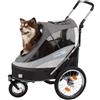 Innopet Sporty Dog Trailer Deluxe Nero/Argento - Passeggino per cani e rimorchio per bicicletta 2 in 1 con copertura antipioggia Capacità 30 kg - Bandiera - Barra di traino e connettore per bicicletta