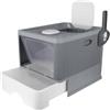 Kedia Cassettiera per lettiera per gatti stile cassetto, contenitore per lettiera per gatti con paletta inclusa, vassoio rimovibile, 2 aperture (grigio-48 x 37 x 38 cm)