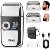 DSP Rasoio Elettrico Uomo 2 in 1, Doppio Rasoio Uomo, Testine in Alluminio, Ricaricabile, Trimmer di Precisione, 3 Velocità con Display LED