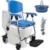 BOVDC Sedia Comoda WC per Anziani con Rotelle, 3-in-1 Sedia a Rotelle con WC per Anziani Pieghevole, Blu Sedia Doccia Disabili con Ruote, Lega di Alluminio Impermeabile