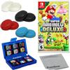 Nintendo Super Mario Bros. U Deluxe per Nintendo Switch (versione USA), con impugnature PremGear (confezione da 8 - nero, blu, rosso e trasparente), porta carte da gioco a 24 slot e panno di pulizia
