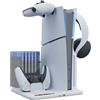 Generic Dock di raffreddamento con doppio supporto di ricarica del controller la console per PS5 Slim, maniglia di organizzazione del disco caricatore con 2 ganci per cuffie