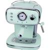 EMPOTEC Macchina Caffè Espresso Vintage Retrò 2in1 Cialde/Macinato 1 o 2 Tazze Funzione Cappuccino Montalatte Ripiano Scaldatazze Autospegnimento 15Bar Vassoio Antigoccia Serbatoio 1,2Lt (acquamarina)