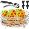 QINGLANG Griglia rotonda per friggitrice ad aria a 3 strati, accessori impilabili in acciaio inox, vassoio per friggitrice ad aria, vassoio per pancetta, con 1 clip e 1 clip, multistrato, per cottura al