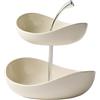 GUASDIE Vassoio per frutta a doppio strato Ciotola per frutta in ceramica a 3 livelli Ciotole da portata in ceramica multistrato con supporto in metallo, vassoio da portata,Crema,Double Layer
