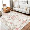 AUWUUA Tappeto lavabile con motivo a rose rosa, 120x210 cm, stile rustico shabby chic, con accenti floreali, per camera da letto e soggiorno, motivo floreale vintage, antiscivolo, per sala da pranzo