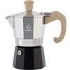 FOREVER Caffettiera Moka Alluminio, Miss Moka Prestige 'Woody', Caffettiera Moka per Casa, Caffettiera Portatile per Viaggio, inclusa Guarnizione in Silicone (1 Tazza)