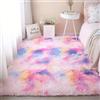 Aexpath, Tappeti morbidi a pelo lungo con tintura tie-dye per camera da letto e soggiorno, tappeto colorato e soffice, piccolo e grande, rosa e viola, 60x120 cm