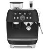 Smeg, EGF03BLMEU, macchina da caffè espresso manuale, con macinino a grana incorporato, termoblock, 4 livelli di temperatura, ugello vapore e manometro, serbatoio 1 L, dimensioni compatte, 1350 W