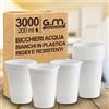 G.M. DISTRIBUZIONE 3000 Pezzi Bicchieri Acqua in Plastica Bianchi da 200 ml, Riciclabili, Extra Rigidi e Super Resistenti, Usa e Getta, Ideale per Casa, Ufficio, Asporto Bevande Fredde